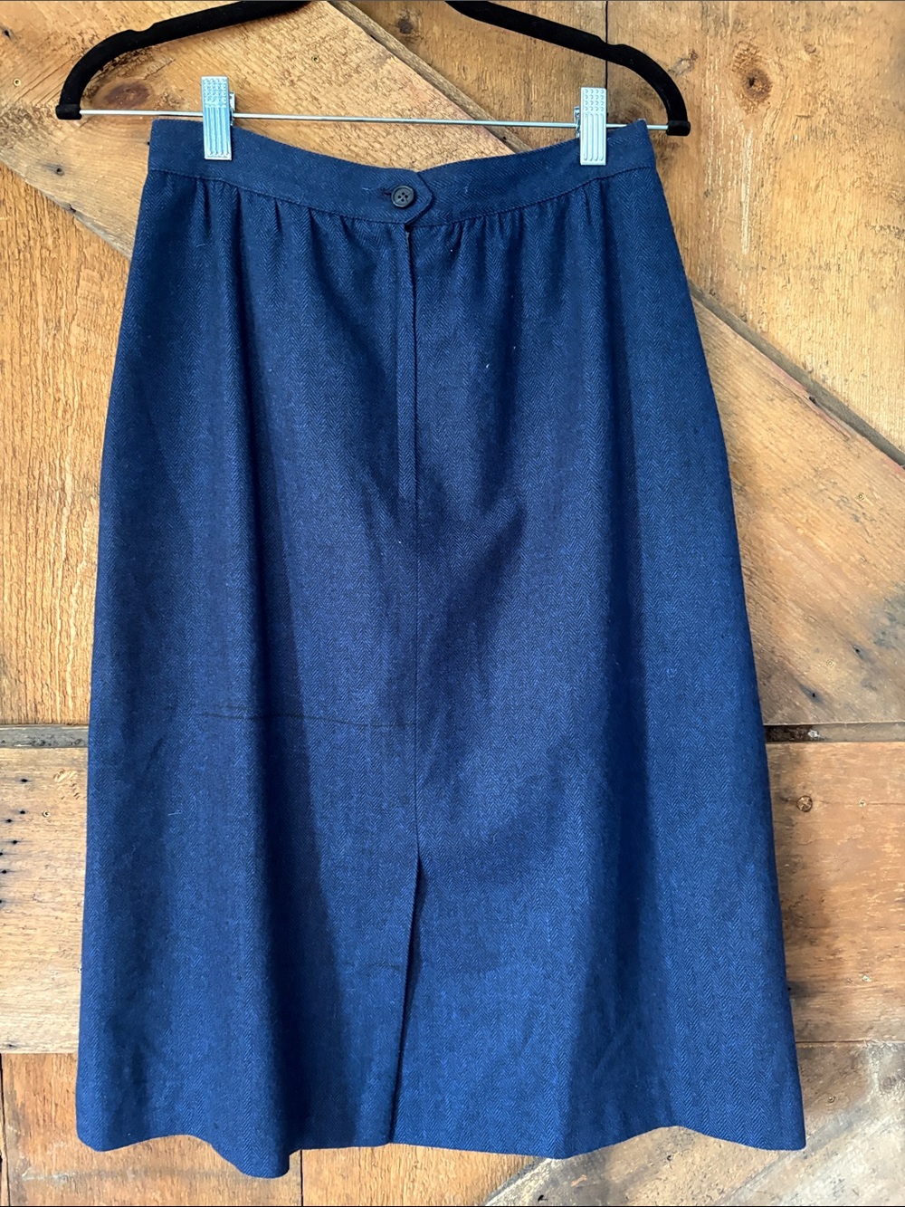 Gilmor Vintage Navy Blue Herringbone A-Line Skirt Womens Size 9/10 Preppy Office - Picture 4 of 6